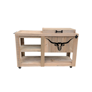 Rustic Cooler with Table - Longhorn Cutout - Black Handle - Bottle Opener