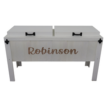 Load image into Gallery viewer, double rustic cooler, white, engraved