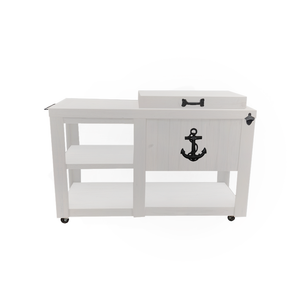 Single Cooler With Side Table - White - Black Adornment - Bottle Opener - Black Handle - Towel Holder