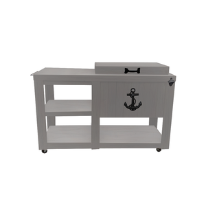 Single Cooler With Side Table - Grey - Black Adornment - Bottle Opener - Black Handle - Towel Holder