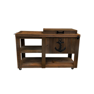 Single Cooler With Side Table - Walnut Stain - Black Adornment - Bottle Opener - Black Handle - Towel Holder