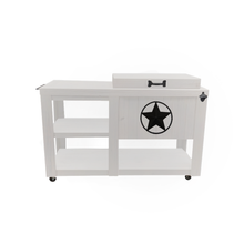 Load image into Gallery viewer, Single Cooler With Side Table - White - Black adornment - bottle opener - handle - towel bar