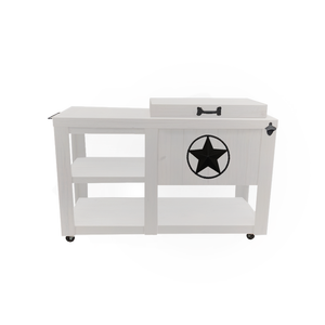 Single Cooler With Side Table - White - Black adornment - bottle opener - handle - towel bar