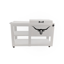 Load image into Gallery viewer, Single Cooler with table - White - black adornment - towel holder - bottle opener - handle