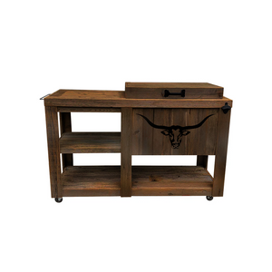 Single Cooler with table - brown stain - black adornment - towel holder - bottle opener - handle