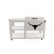 Load image into Gallery viewer, Single Cooler with table - White - black adornment - towel holder - bottle opener - handle