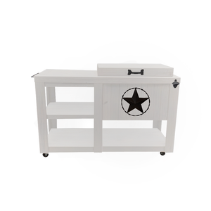 Single Cooler With Side Table - White - Black adornment - bottle opener - handle - towel bar