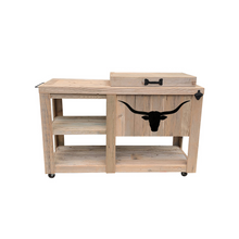 Load image into Gallery viewer, Single Rustic Cooler with Side Table - Longhorn Head Adornment - Bottle Opener - Handle