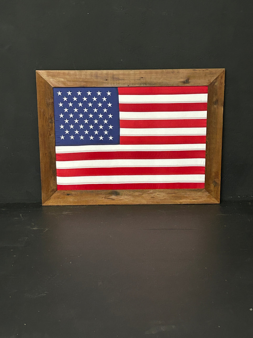 U.S. Flag in Wooden Frame – Flat Frame (Natural/Stained)