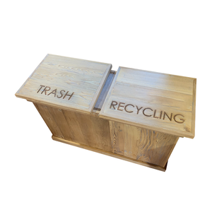 Engraved wooden trash recycle basket