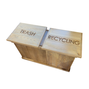 wooden trash and recycle waste can