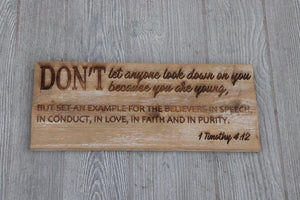 Engraved on plank - 1 Timothy 4:12