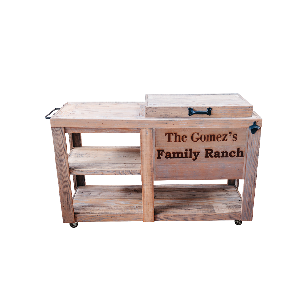Rustic Single Cooler with Table, 2 Engraved Lines, Black