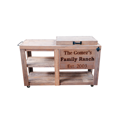 Rustic Cooler with Table, 3 Engraved Lines, Black