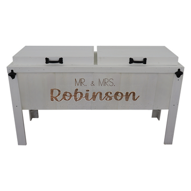 double rustic cooler, 2 engraved lines, white
