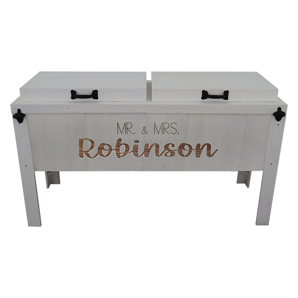 double rustic cooler, 2 engraved lines, white