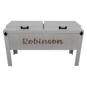 double rustic cooler, white, engraved