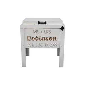 rustic single cooler, white, engraved