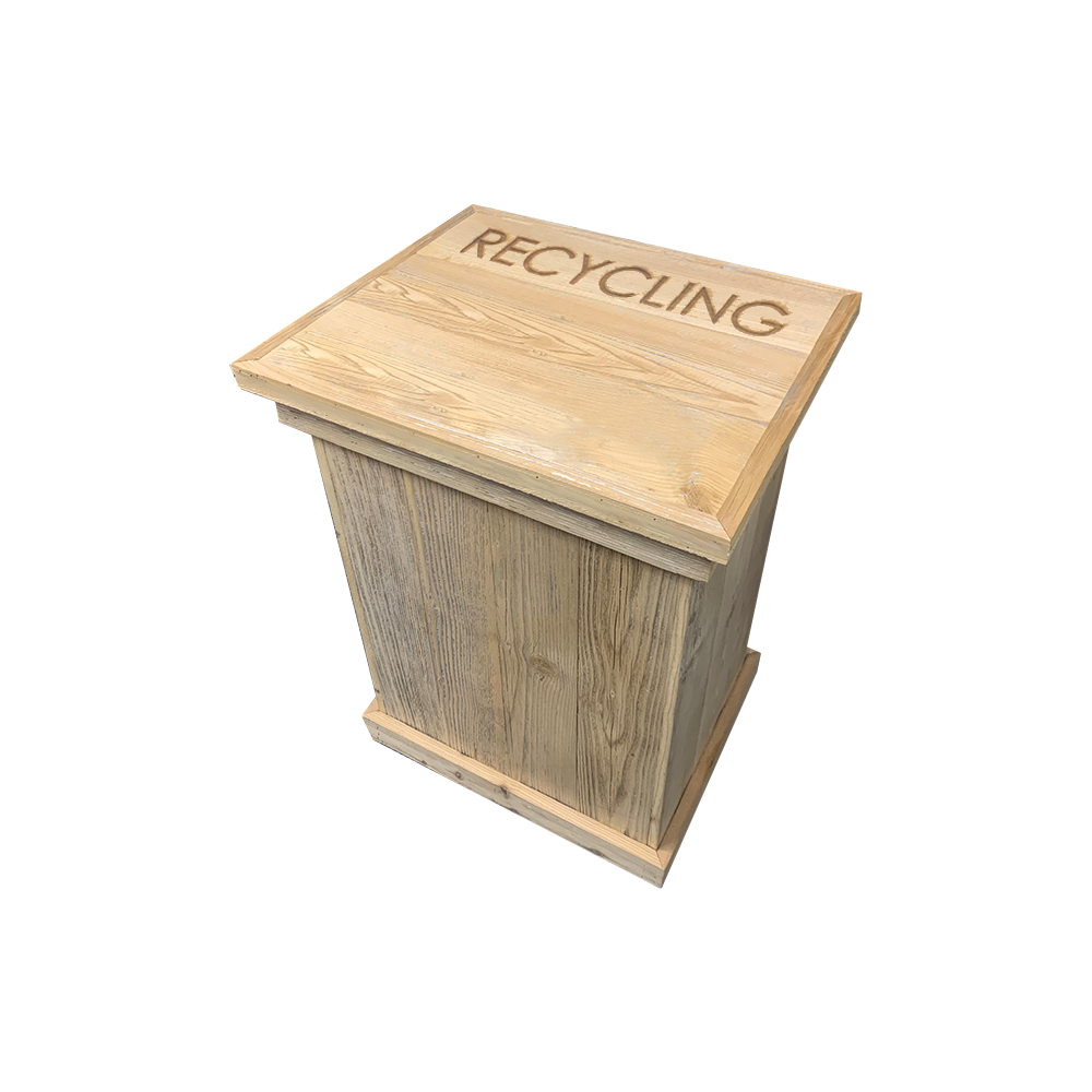 Single Wooden Trash Can with Single Engraved Recycle Label – Haggards ...